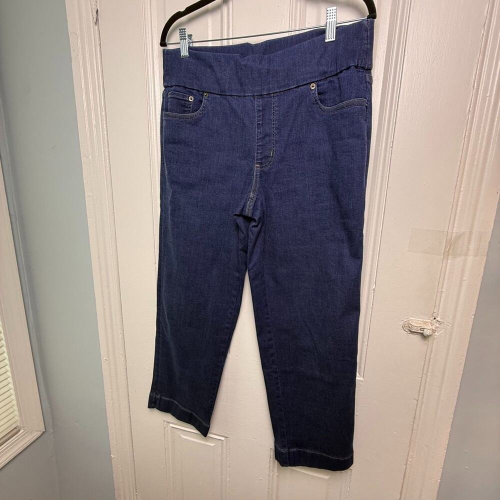 Denim & Co. Petite Straight Leg Jeans Cozy Touch Pull-on Dark Wash NWOT